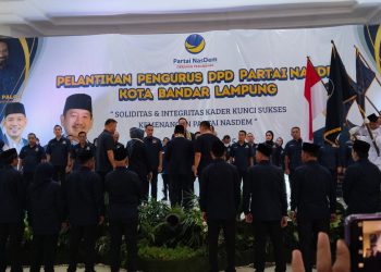 Herman HN Hadir, Wali Kota Eva Dwiana Diwakilkan Pelantikan Nasdem Bandar Lampung