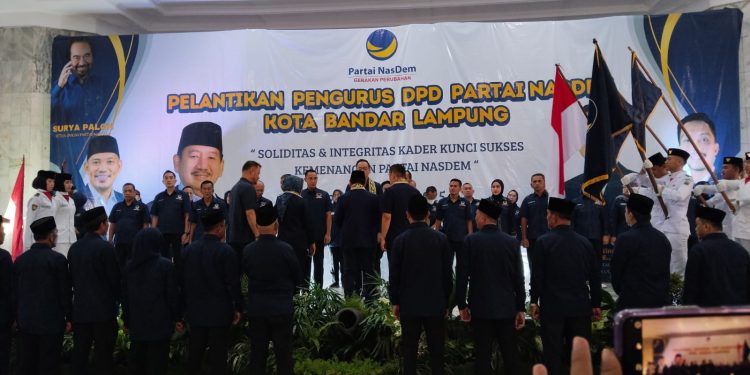 Herman HN Hadir, Wali Kota Eva Dwiana Diwakilkan Pelantikan Nasdem Bandar Lampung